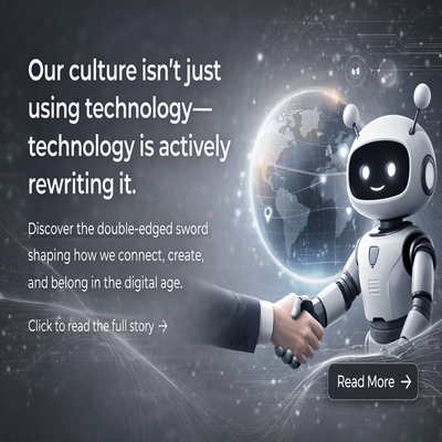 Abstract visual representation of digital technology influencing culture, identity, and human interaction